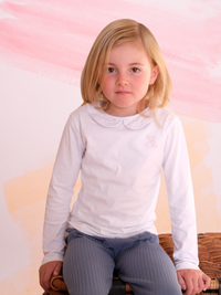 Kragen Langarmshirt / Mädchen Bluse aus Baumwolle in Weiß