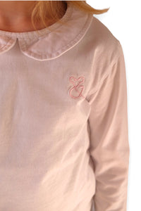 Kragen Langarmshirt / Mädchen Bluse aus Baumwolle in Weiß